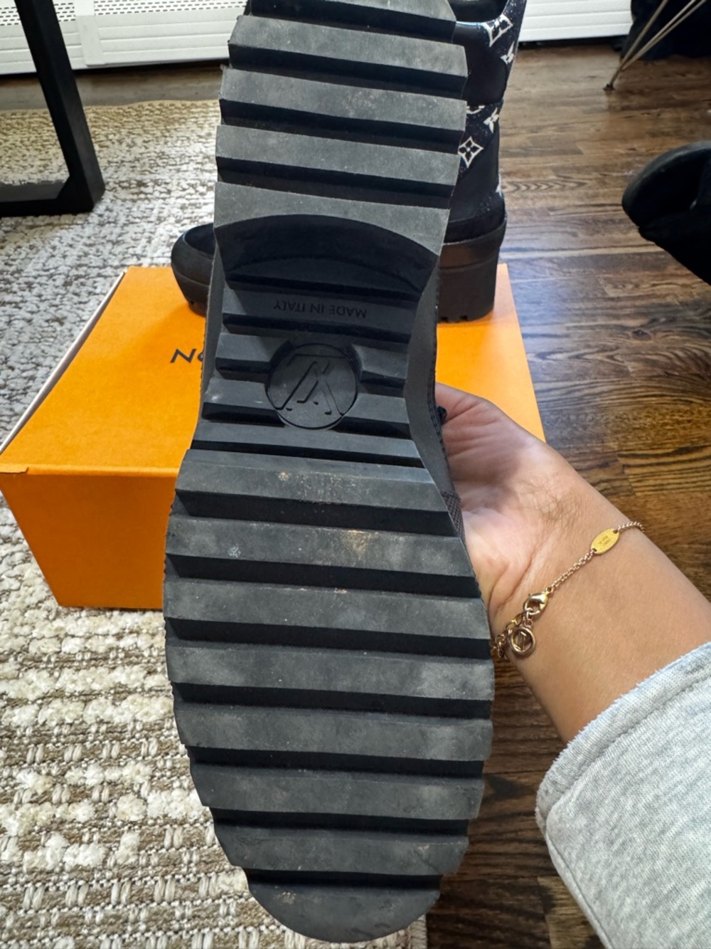 Louis Vuitton Blue and White Monogram Lug Lace-Up Boots. Worn twice - Picture 2 of 8